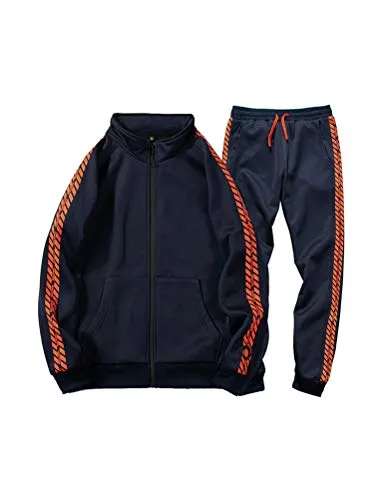 PASOK Men's Casual Tracksuit Set Full Zip 2 Pieces Jogging Athletic Sweat Suits Style 1 Blue XL