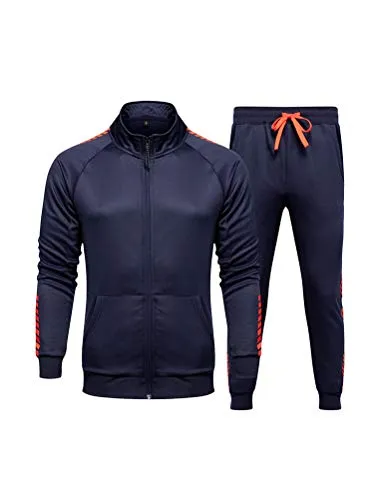 PASOK Men's Casual Tracksuit Set Full Zip 2 Pieces Jogging Athletic Sweat Suits Style 1 Blue XL