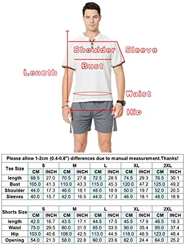 PASOK Men's Casual Tracksuit Short Sleeve Athletic Sports T-Shirts and Shorts Suit Set Red S