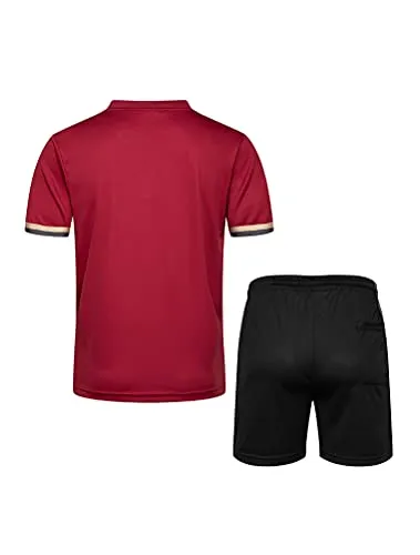 PASOK Men's Casual Tracksuit Short Sleeve Athletic Sports T-Shirts and Shorts Suit Set Red S