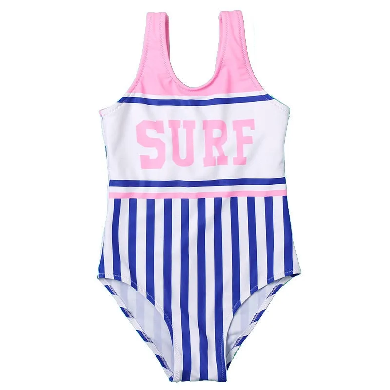 Patchwork Striped Girls Kids One Piece Swimwear Swimsuit 2022 Summer Children Monokini Baby Kids Bathing Suit Swimsuits XA012