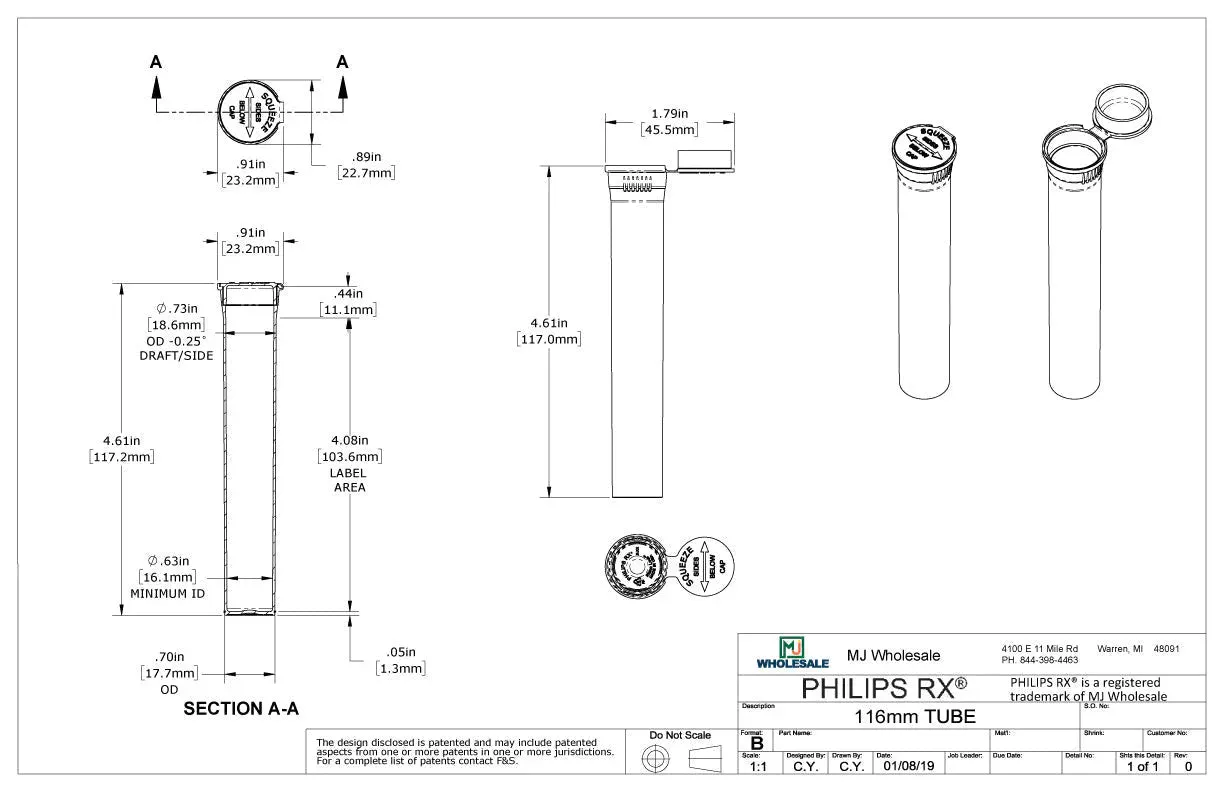 Philips RX 116mm Blunt Tube - Silver - CPSC Child Resistant - (475 Count)