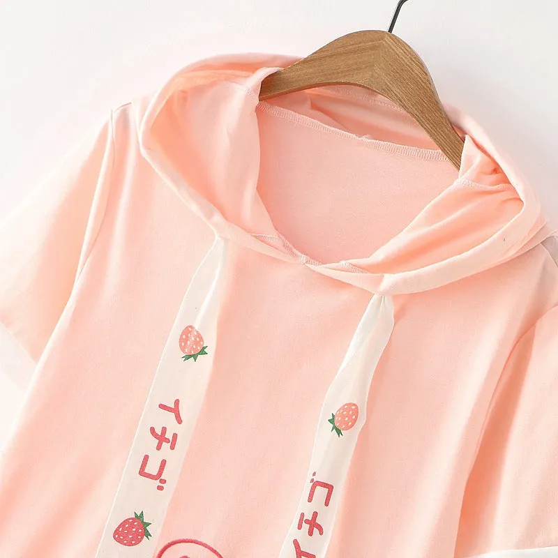PINK CAT STRAWBERRY DRAWSTRING HOODIE UB2652