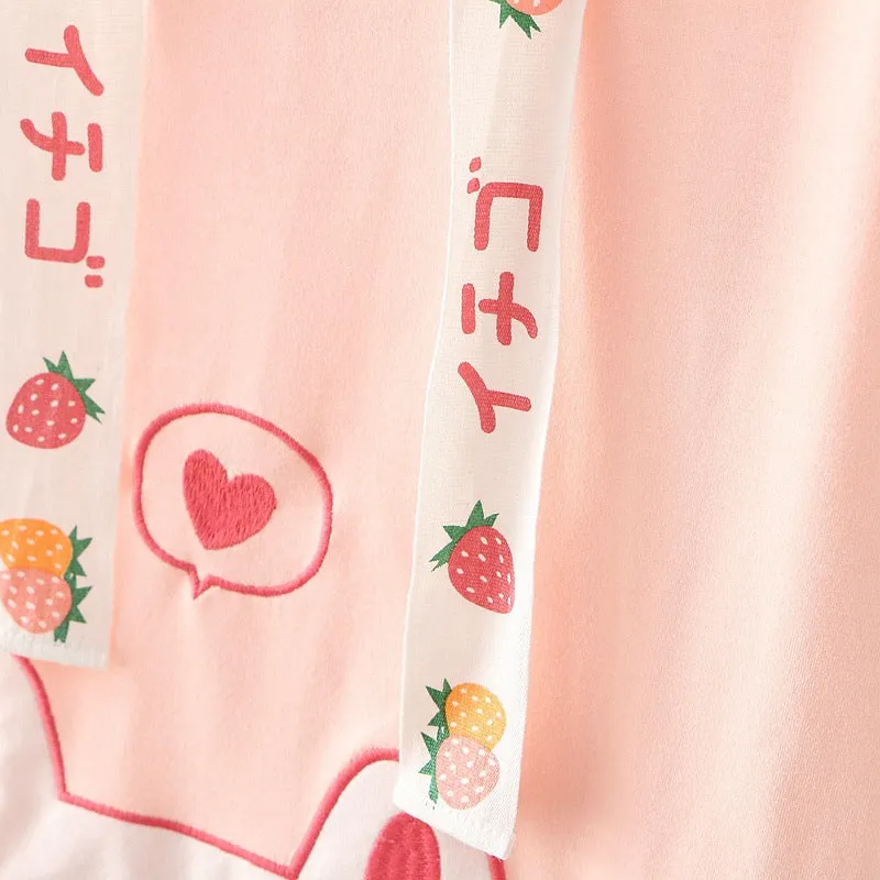 PINK CAT STRAWBERRY DRAWSTRING HOODIE UB2652