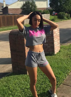 Pink Drippin | Gray Crop Top Set