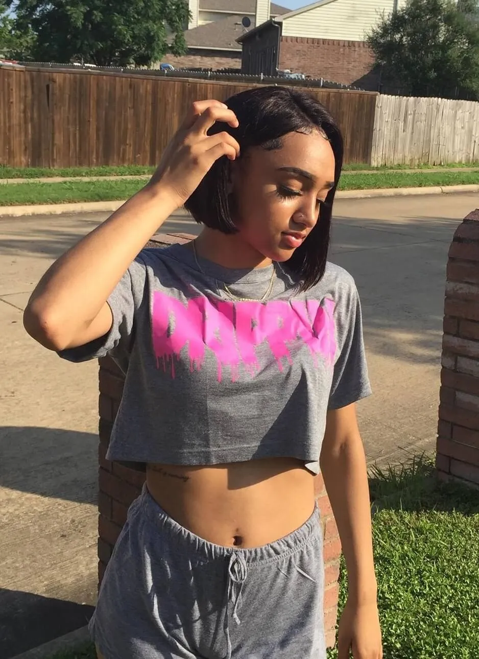 Pink Drippin | Gray Crop Top Set