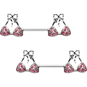 Pink Gem Summer Swimsuit Nipple Barbell Ring Set