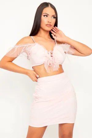 Pink Mesh Frill Crop Top   Skirt Co-ord - Pansy