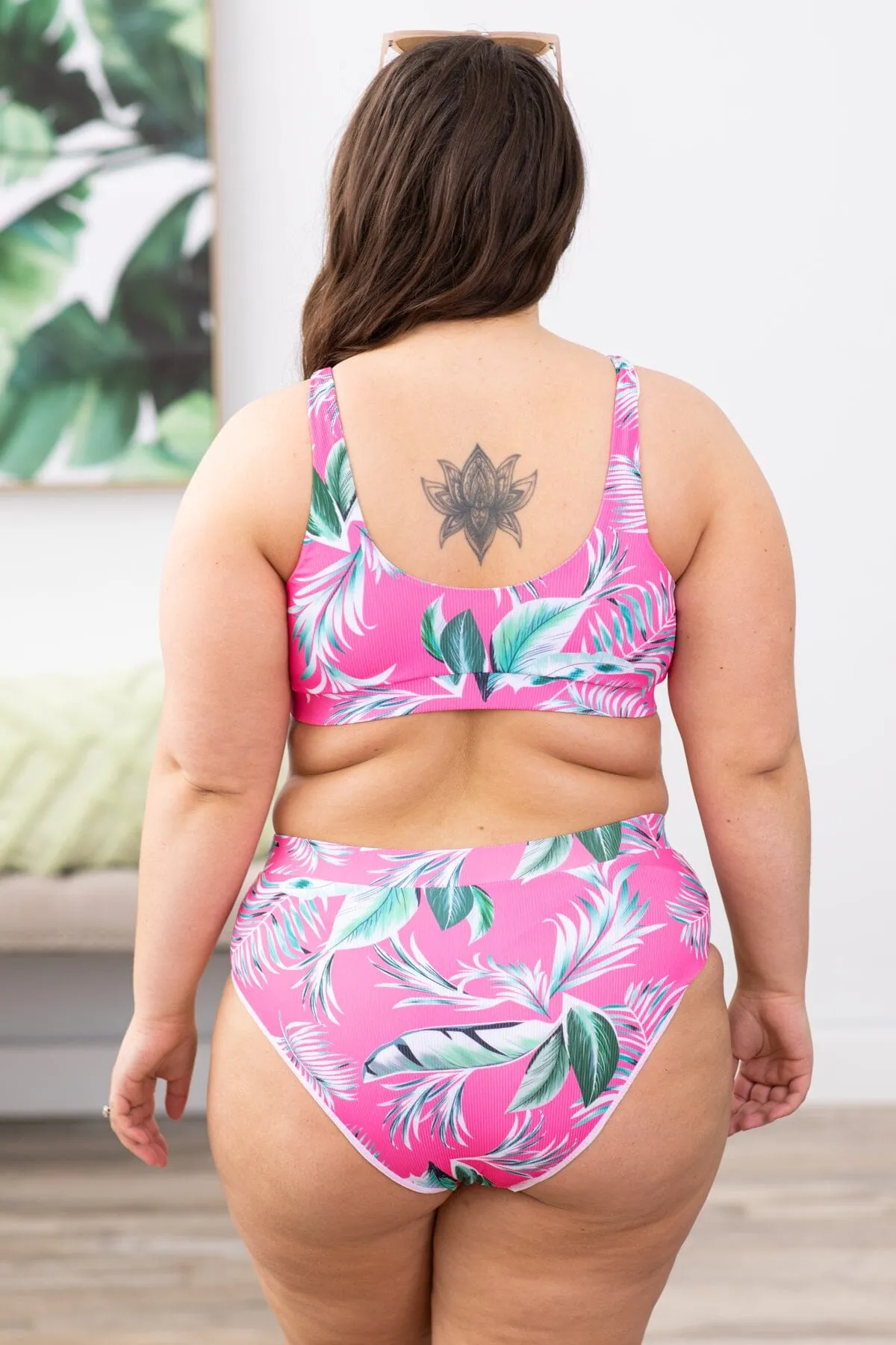 Pink Palm Print Two Piece Swimsuit