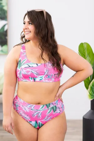 Pink Palm Print Two Piece Swimsuit
