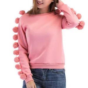 Pink Wool-Ball Decorated Sweater