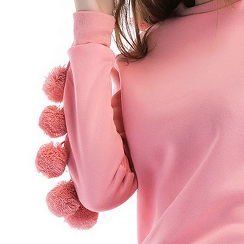 Pink Wool-Ball Decorated Sweater