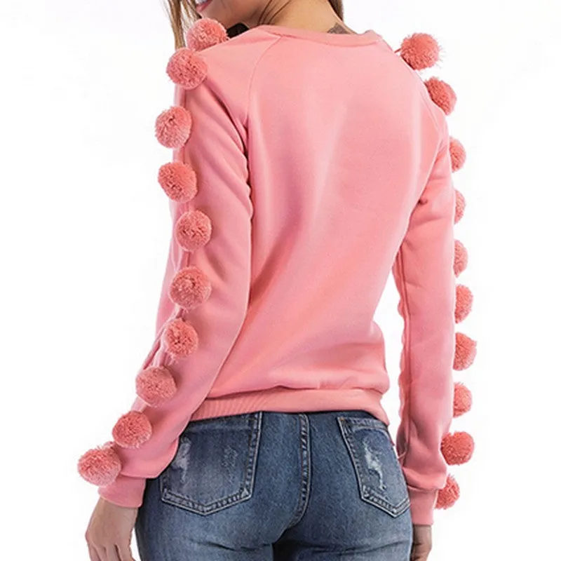 Pink Wool-Ball Decorated Sweater