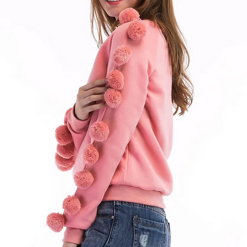 Pink Wool-Ball Decorated Sweater
