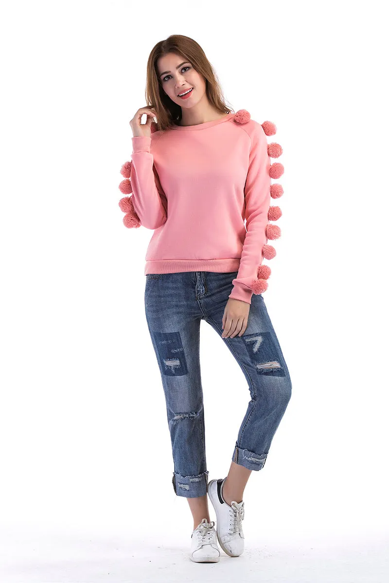 Pink Wool-Ball Decorated Sweater
