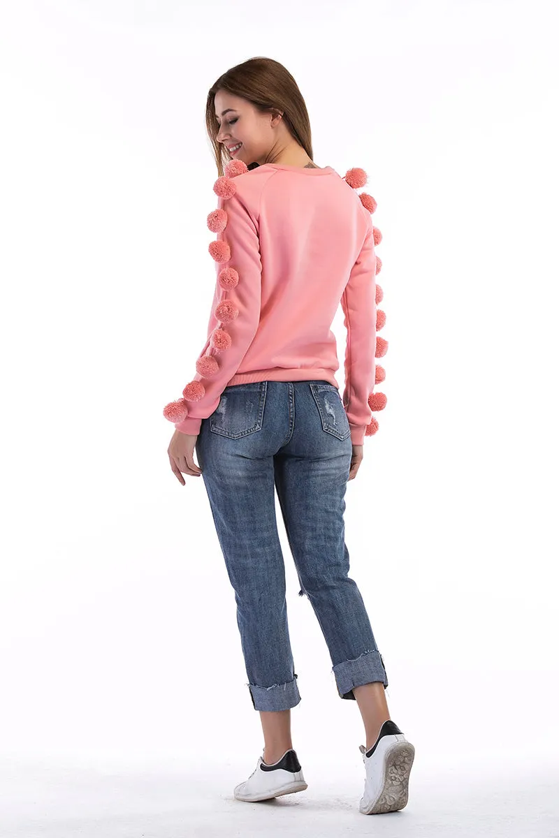 Pink Wool-Ball Decorated Sweater