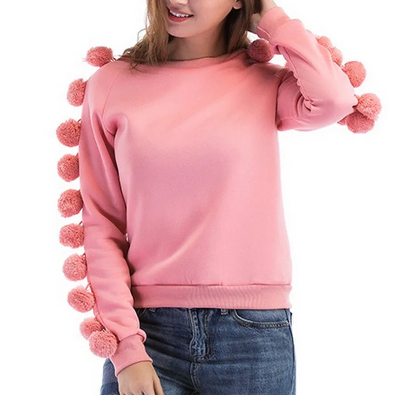 Pink Wool-Ball Decorated Sweater