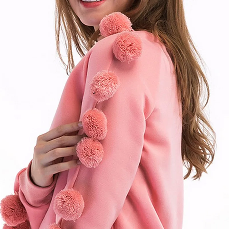 Pink Wool-Ball Decorated Sweater