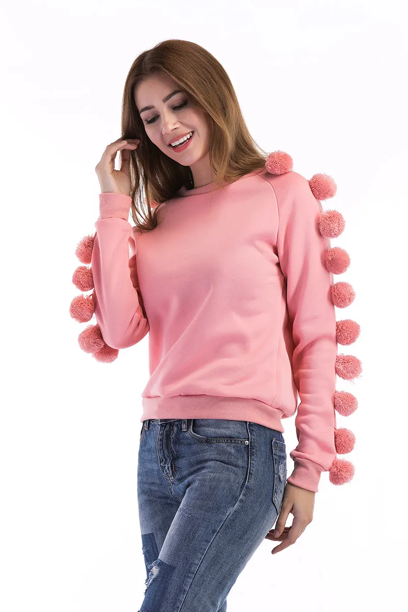 Pink Wool-Ball Decorated Sweater