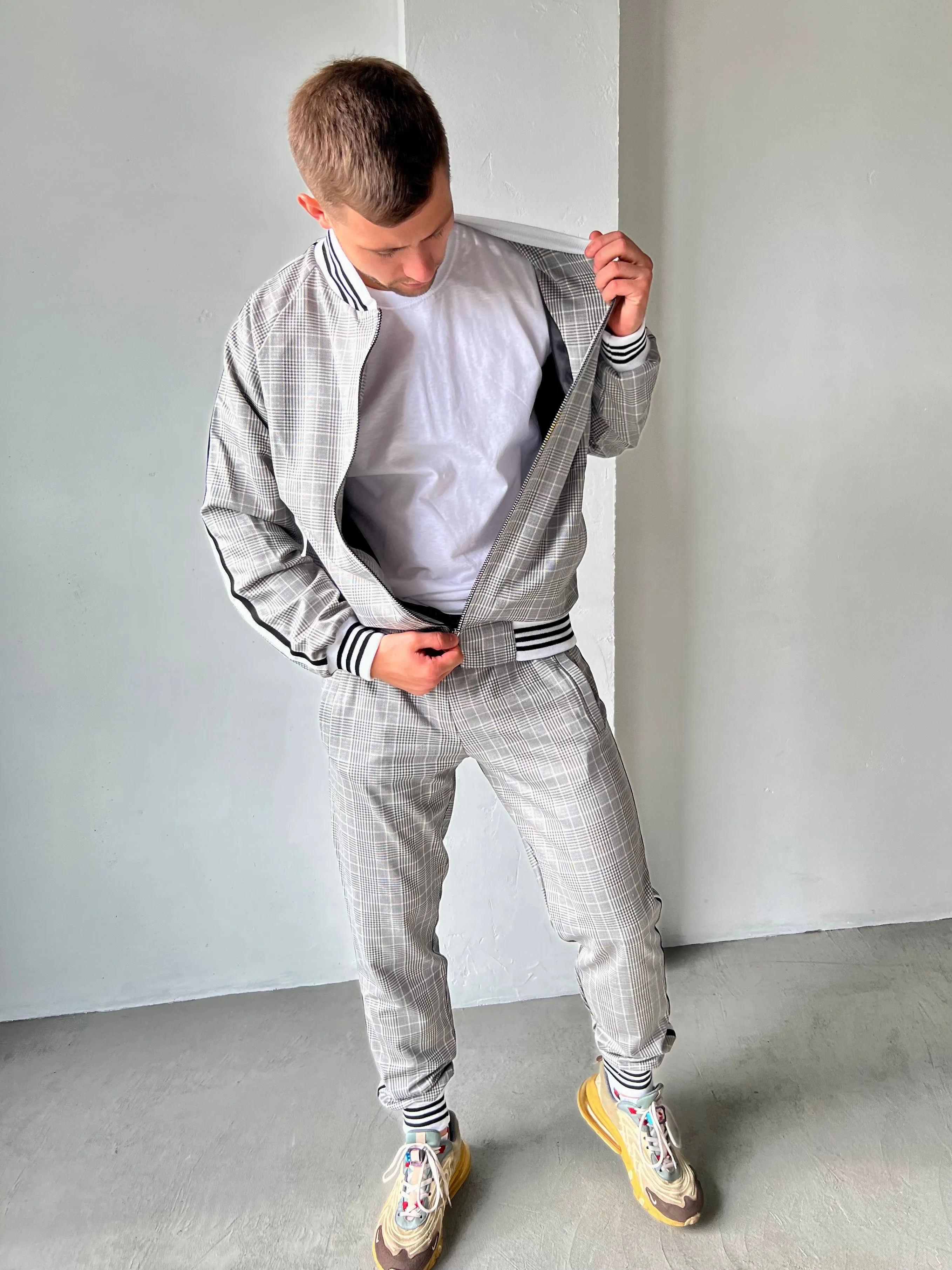 Plaid Light Brown Colin Farrell Coach Tracksuit