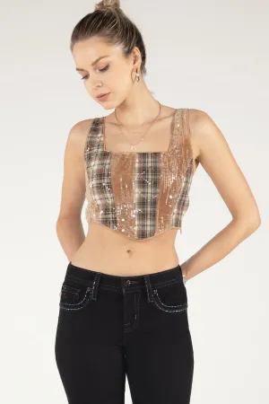 Plaid Sequin Crop Top