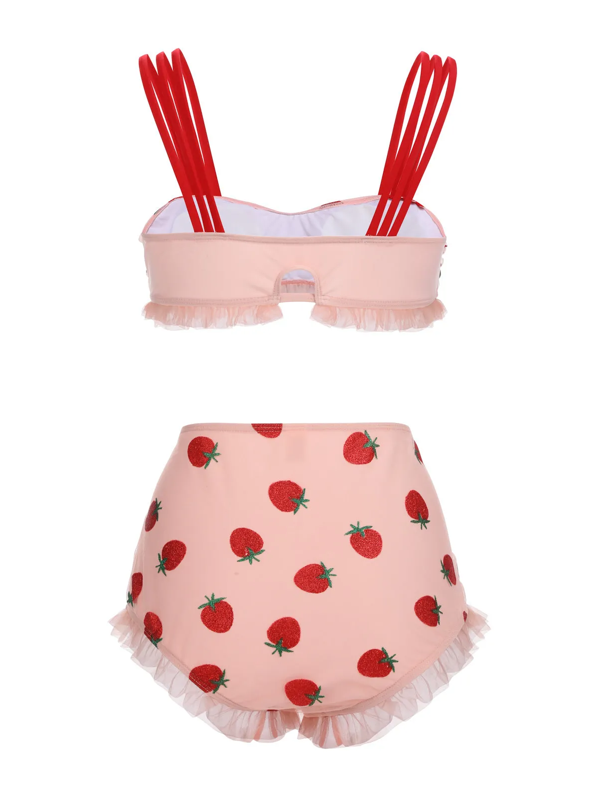 [Plus Size] 1950s Lace Strawberry Cami Tankini Set