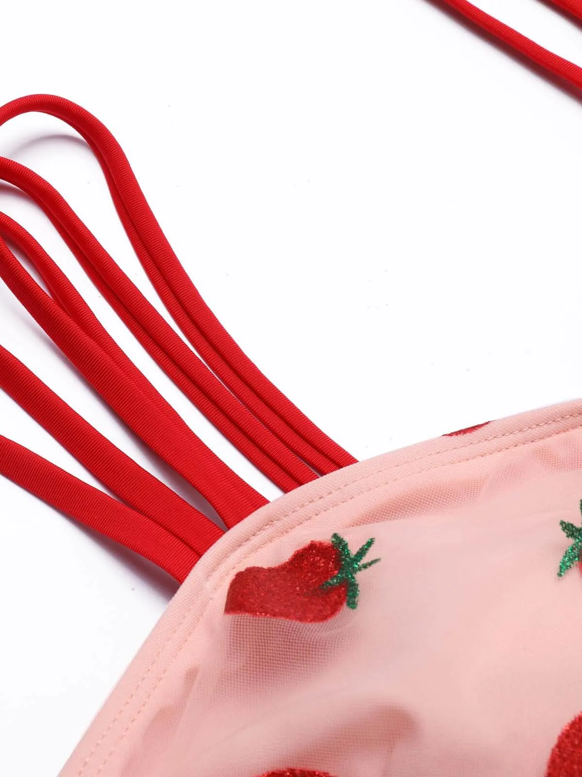 [Plus Size] 1950s Lace Strawberry Cami Tankini Set