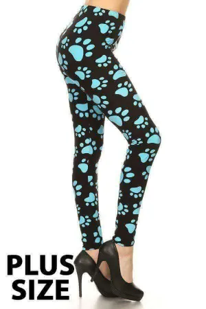 Plus Size Blue/Teal Pawprint Leggings