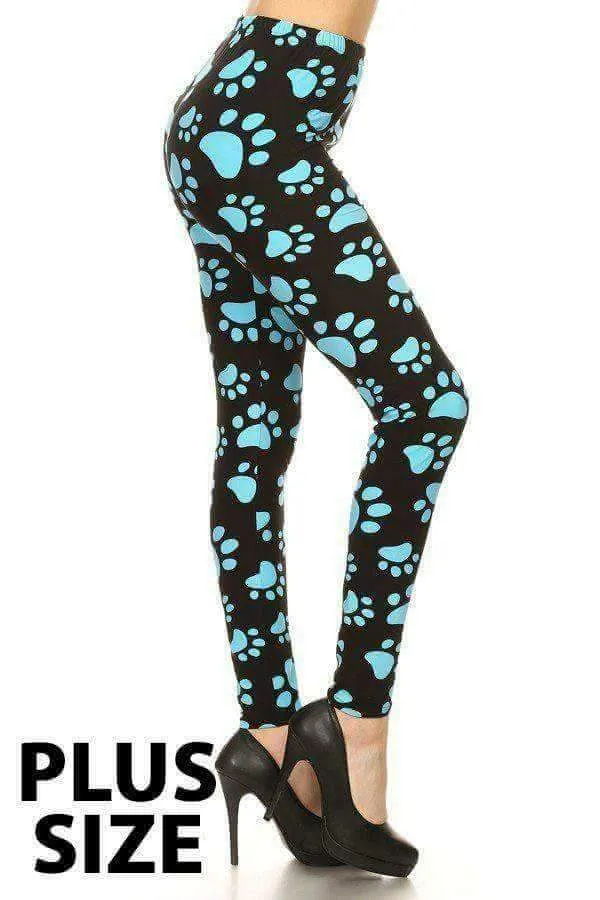 Plus Size Blue/Teal Pawprint Leggings