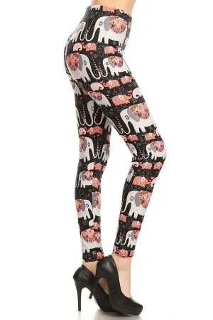 Plus Size Cartoon Elephant Print Leggings