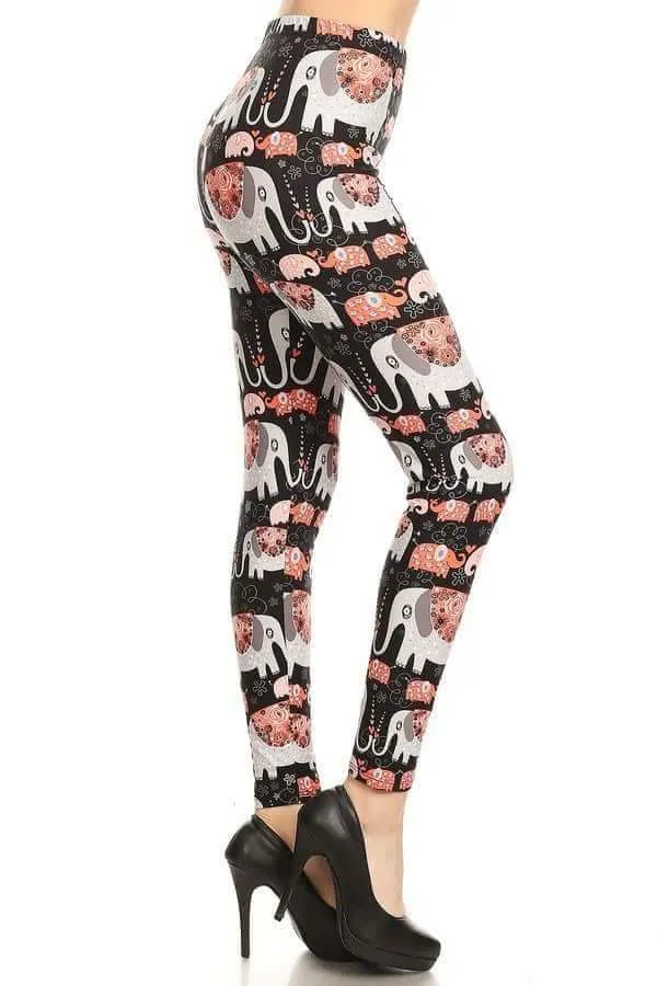 Plus Size Cartoon Elephant Print Leggings