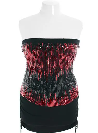 Plus Size Party Red and Black Sequence Tube Mini Dress