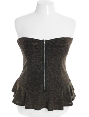Plus Size Sexy Sparkling Zip Up Gold Top