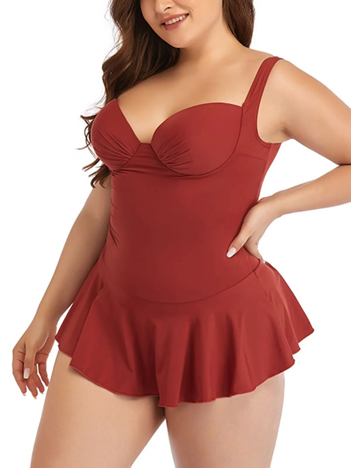 Plus Size Solid Skirted Swimsuit
