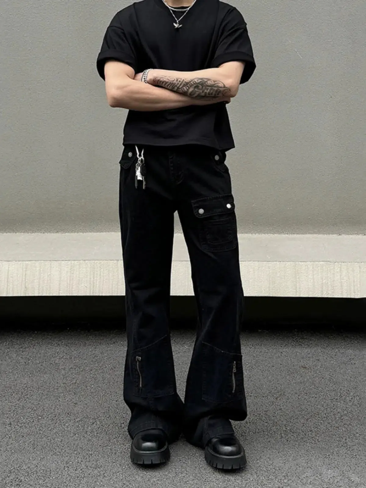 Pocket Zipper Straight-leg Jeans