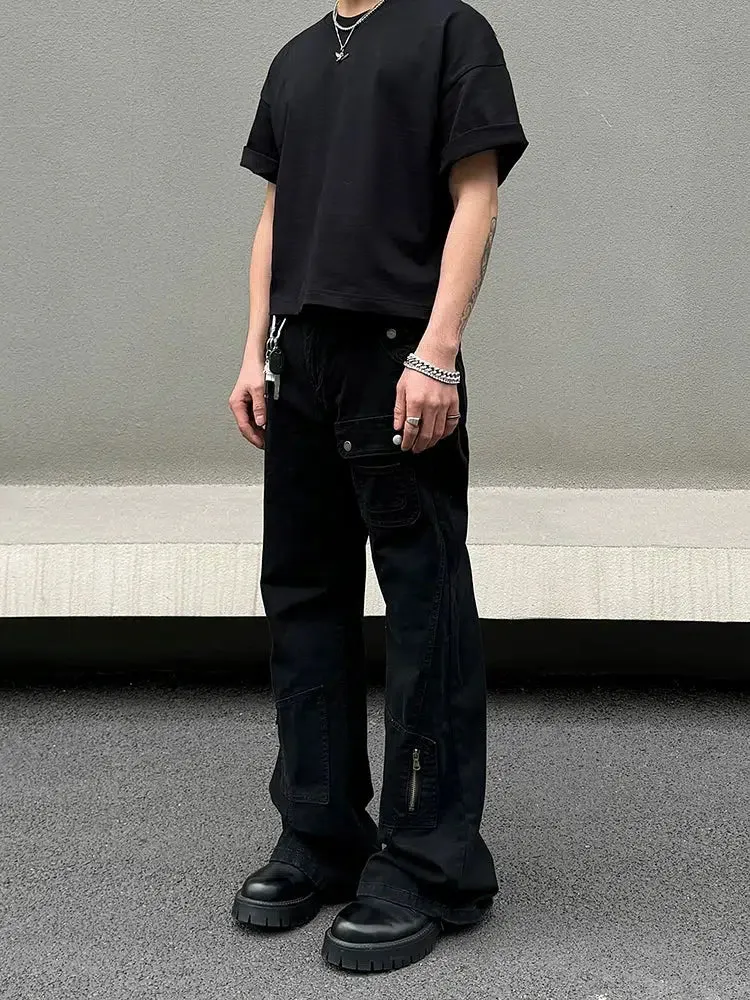 Pocket Zipper Straight-leg Jeans