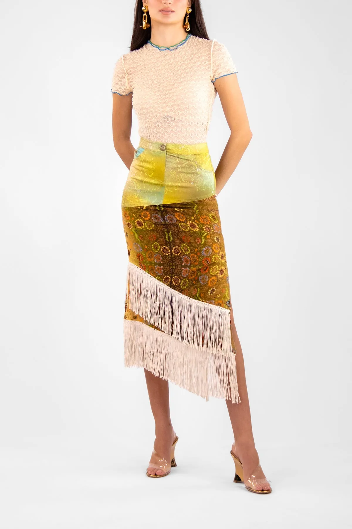 Poppy Bubble Lace Cropped Top in Ecru