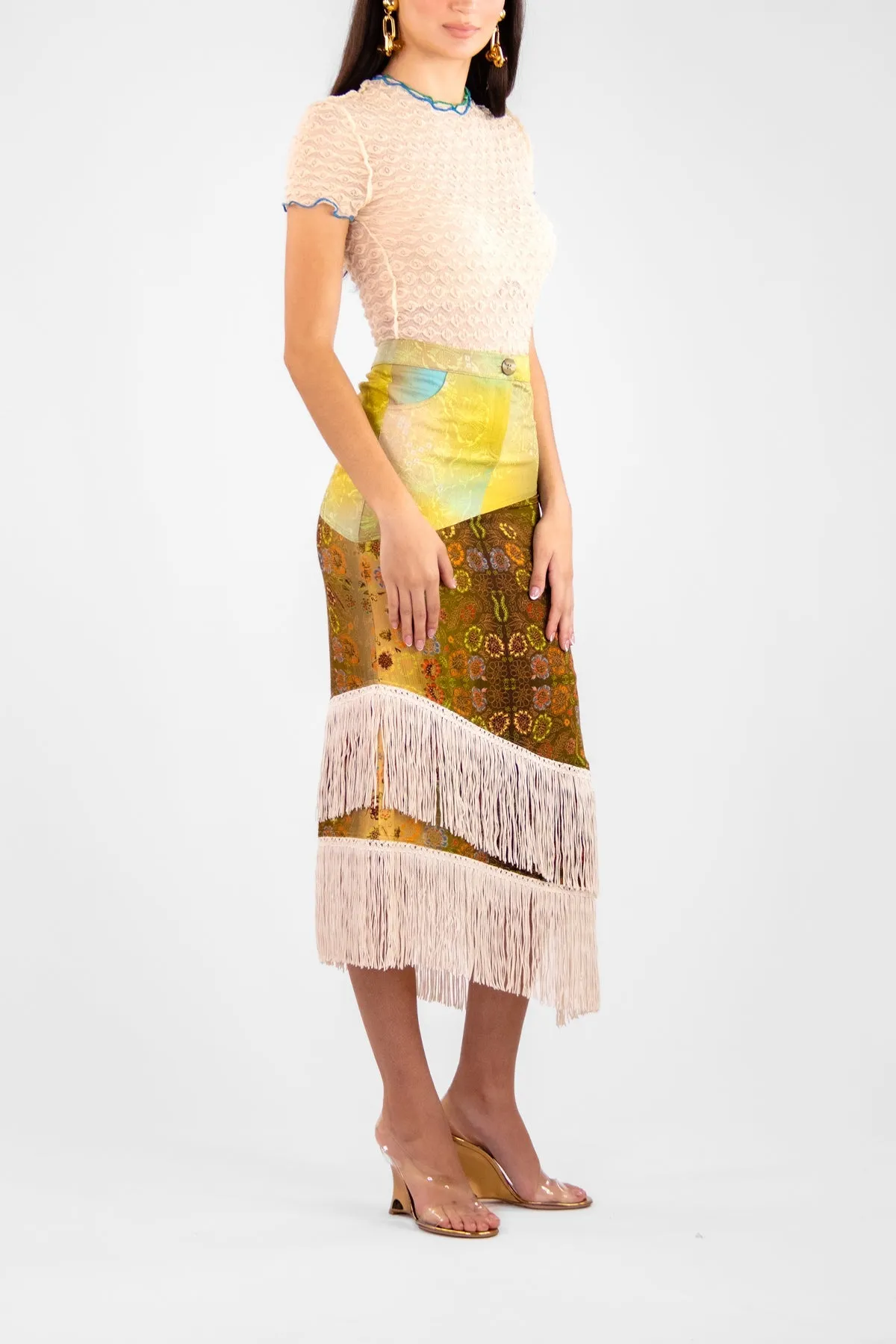 Poppy Bubble Lace Cropped Top in Ecru