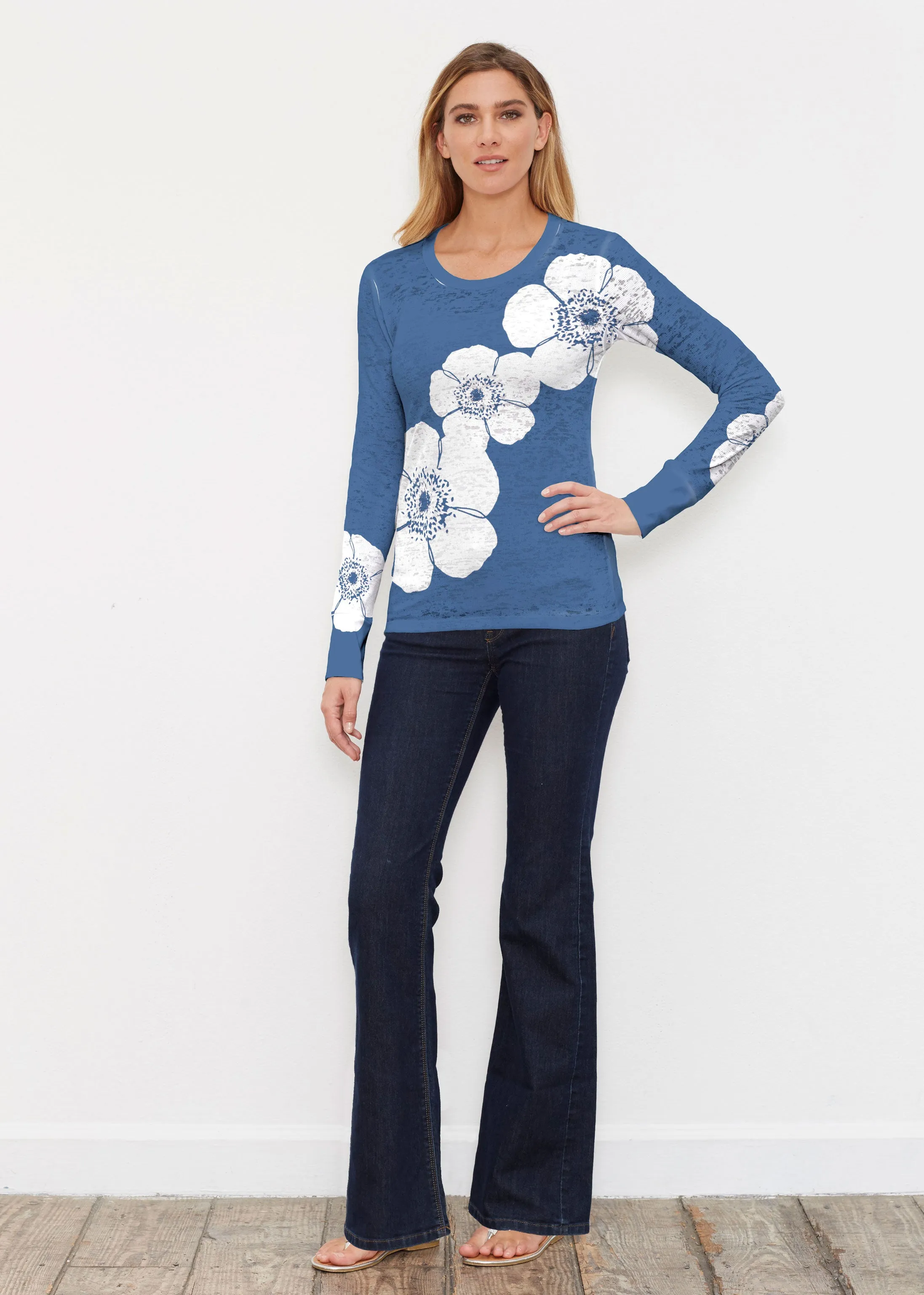 Poppy Navy (7013) ~ Thermal Long Sleeve Crew Shirt