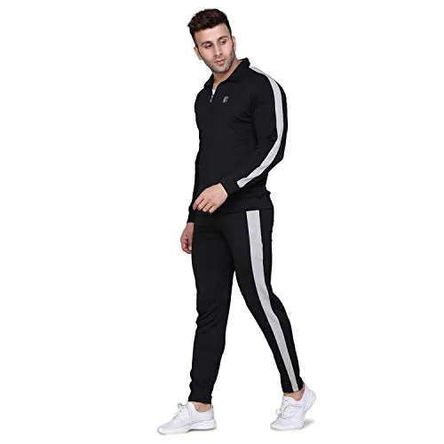 PRAUME Men's Polyester Lycra Track Suit (Black, Large)