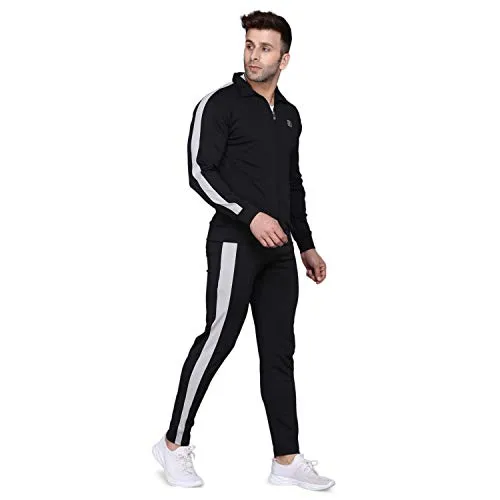 PRAUME Men's Polyester Lycra Track Suit (Black, Large)