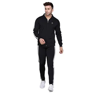 PRAUME Men's Polyester Lycra Track Suit (Black, Large)