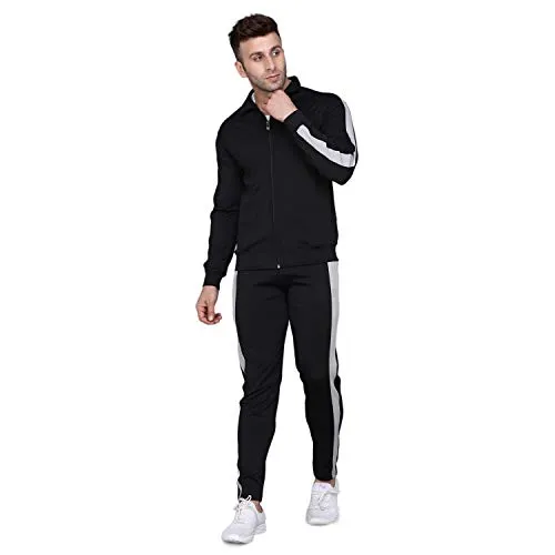 PRAUME Men's Polyester Lycra Track Suit (Black, Large)