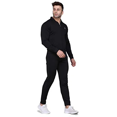 PRAUME Men's Polyester Lycra Track Suit Set (Black, Large)