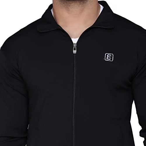 PRAUME Men's Polyester Lycra Track Suit Set (Black, Large)