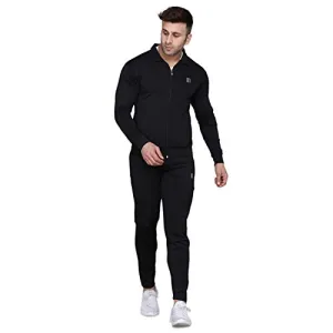 PRAUME Men's Polyester Lycra Track Suit Set (Black, Large)
