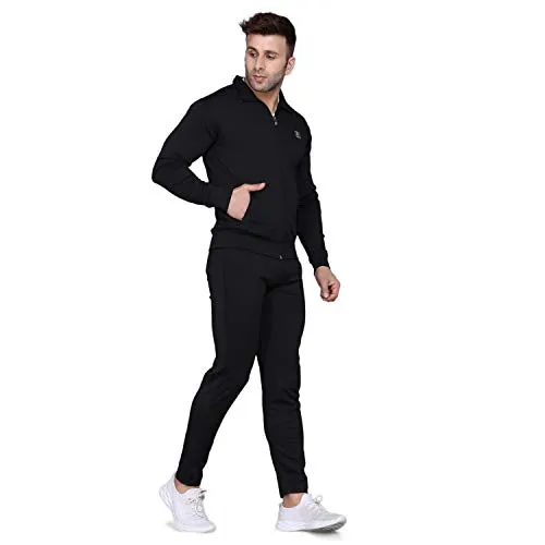 PRAUME Men's Polyester Lycra Track Suit Set (Black, Large)