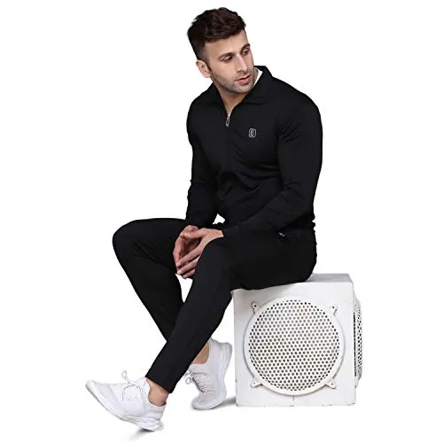 PRAUME Men's Polyester Lycra Track Suit Set (Black, Large)