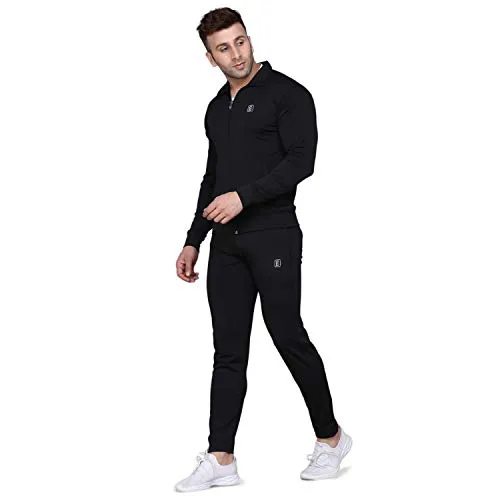 PRAUME Men's Polyester Lycra Track Suit Set (Black, Large)