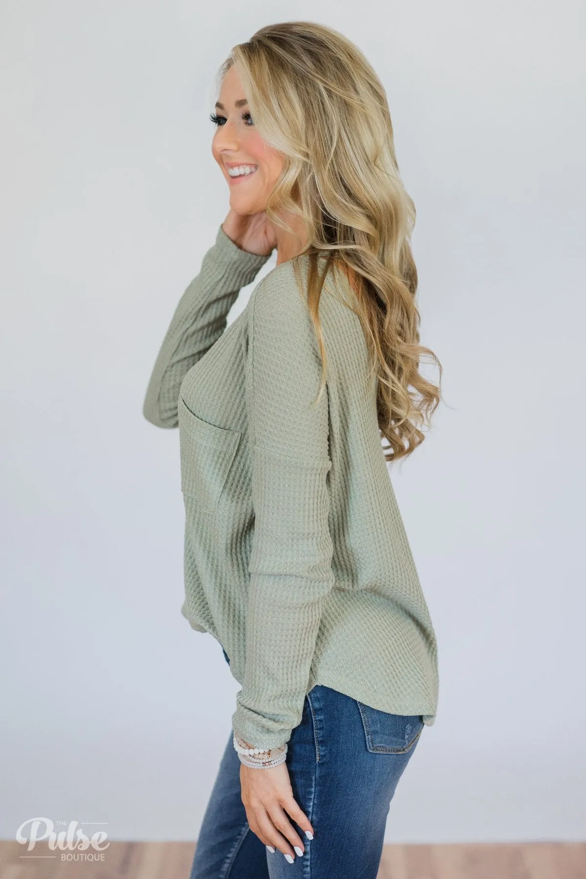 Precious Time Waffle Pocket Top- Sage